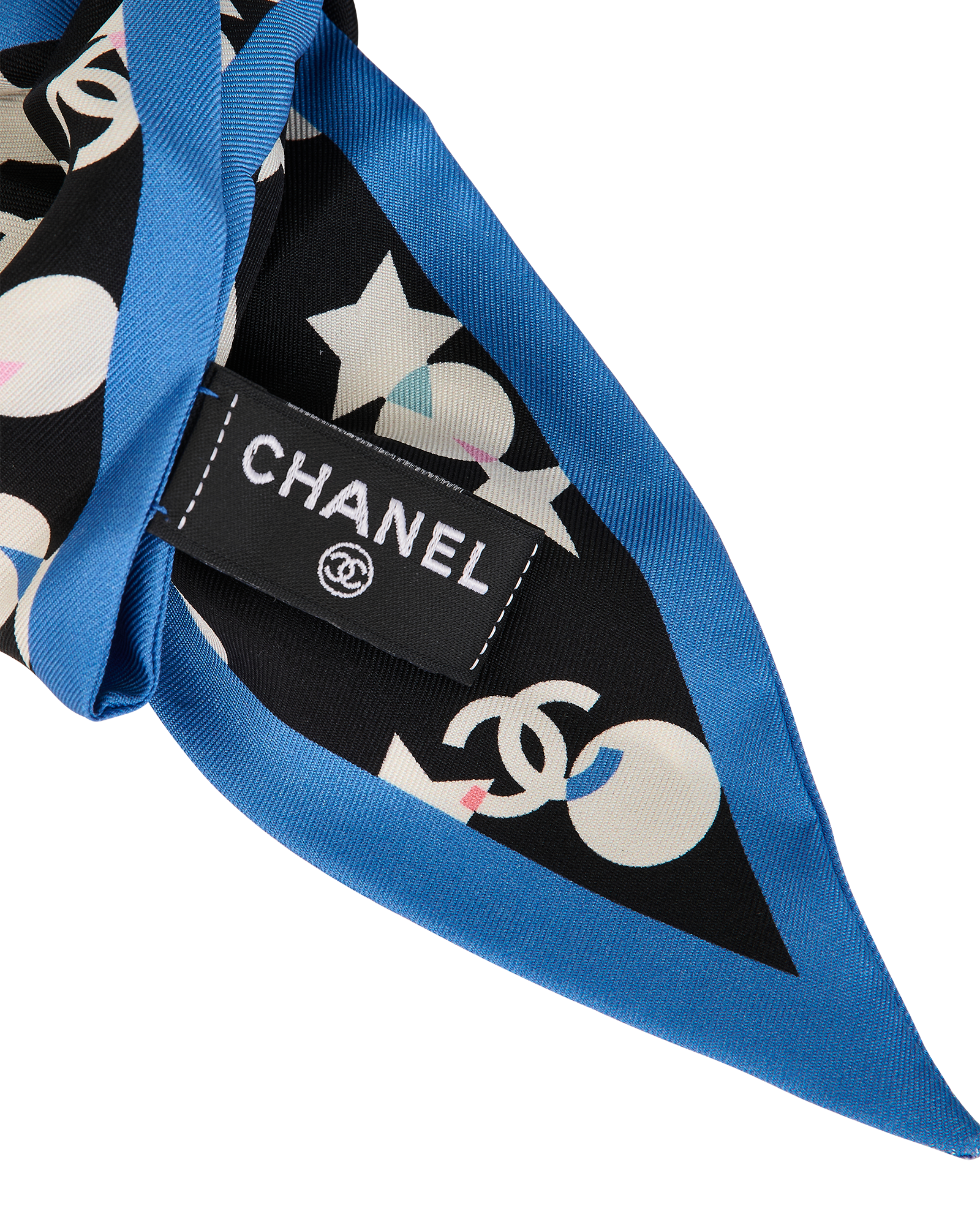 Chanel CC Star Print Hair Scrunchie, &pound;220, Accessories, Black/Blue, Silk, Other view
